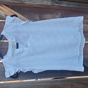 Loft White Eyelet Ruffle-Sleeve Top, Pre-loved In Excellent Condition, Sz. MP